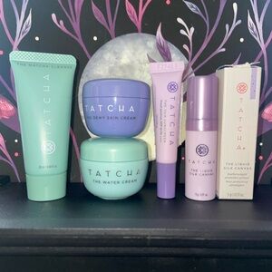 Tatcha Skincare Collection with Purple and Mint Packaging